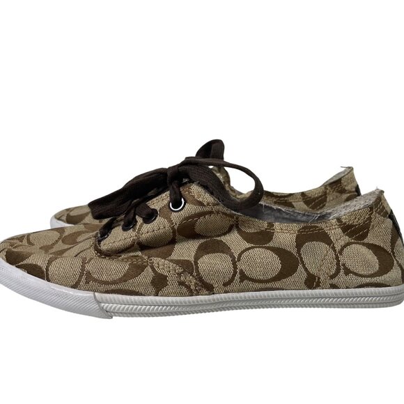 Coach Katie Casual Shoes Womens 8B Brown SlipOn Signature Canvas Sneakers Preppy - Picture 2 of 10